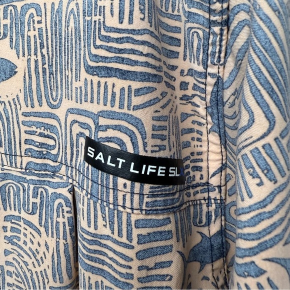 Salt Life SLX Tiki Tuna Button Down Fishing Shirt Sunrise Size Mens Large GUC - Picture 4 of 8